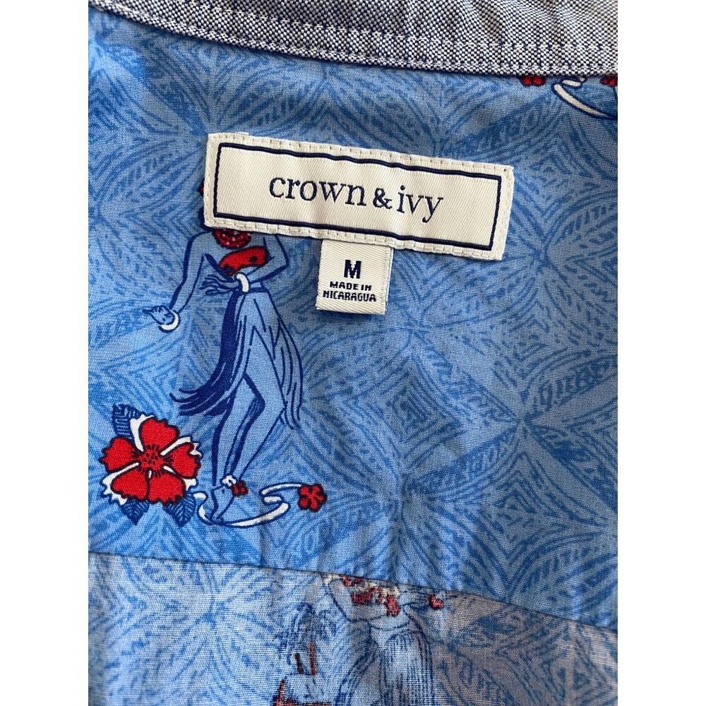 Crown & Ivy Hula Hawaiian Tropical Short Sleeve Button‎ Up Shirt Sz M - Picture 3 of 4